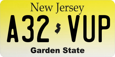 NJ license plate A32VUP