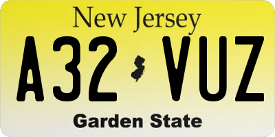 NJ license plate A32VUZ