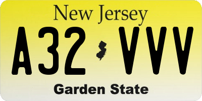 NJ license plate A32VVV