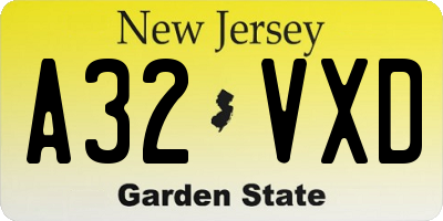 NJ license plate A32VXD