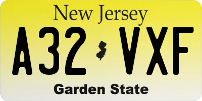 NJ license plate A32VXF