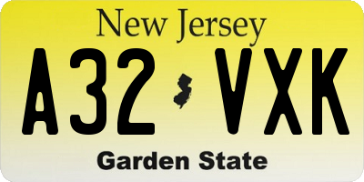 NJ license plate A32VXK