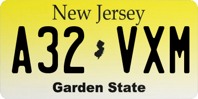 NJ license plate A32VXM
