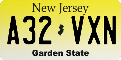 NJ license plate A32VXN