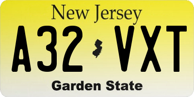 NJ license plate A32VXT