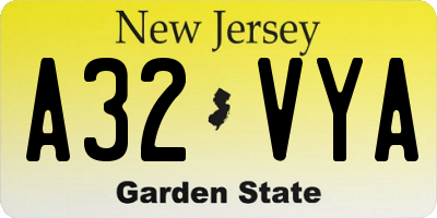 NJ license plate A32VYA