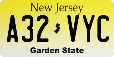 NJ license plate A32VYC