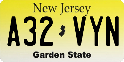 NJ license plate A32VYN