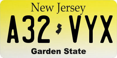 NJ license plate A32VYX