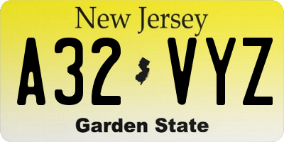 NJ license plate A32VYZ