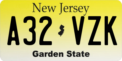 NJ license plate A32VZK