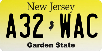 NJ license plate A32WAC