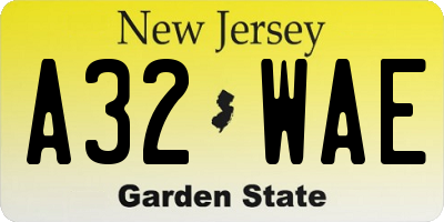NJ license plate A32WAE