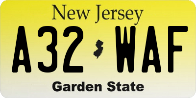 NJ license plate A32WAF