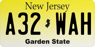NJ license plate A32WAH