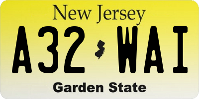 NJ license plate A32WAI