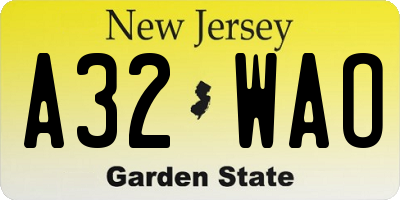 NJ license plate A32WAO