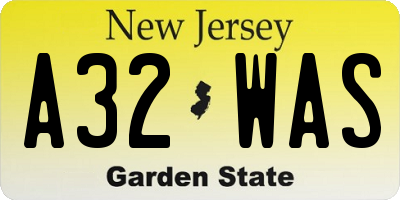 NJ license plate A32WAS