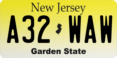 NJ license plate A32WAW