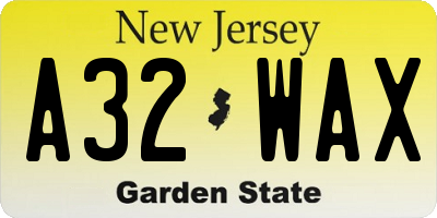 NJ license plate A32WAX