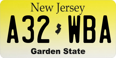 NJ license plate A32WBA