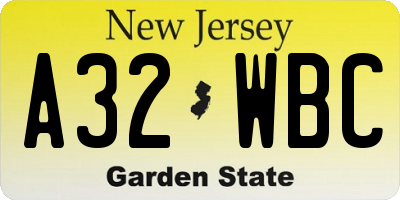 NJ license plate A32WBC