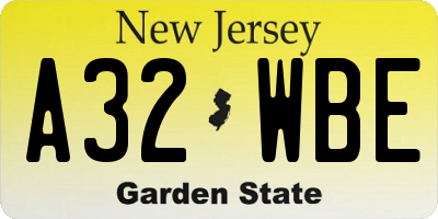 NJ license plate A32WBE