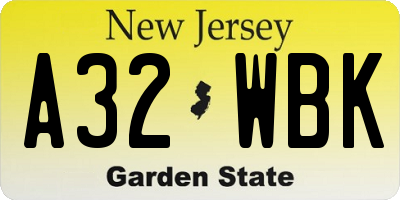 NJ license plate A32WBK