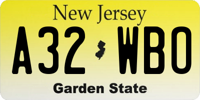 NJ license plate A32WBO