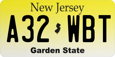 NJ license plate A32WBT