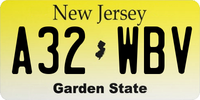 NJ license plate A32WBV