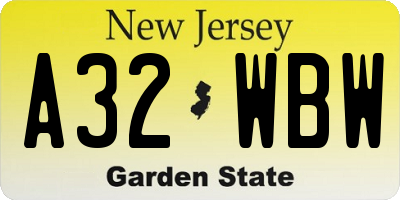 NJ license plate A32WBW