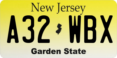 NJ license plate A32WBX