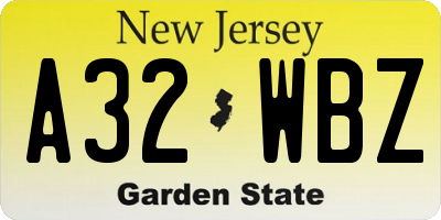 NJ license plate A32WBZ