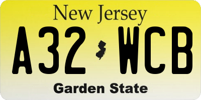 NJ license plate A32WCB