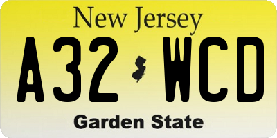 NJ license plate A32WCD