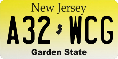 NJ license plate A32WCG