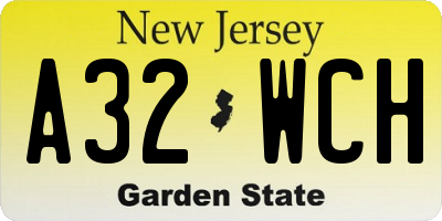 NJ license plate A32WCH