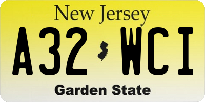 NJ license plate A32WCI