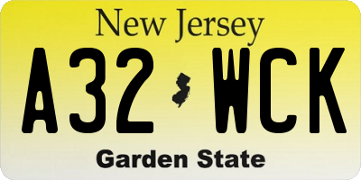 NJ license plate A32WCK