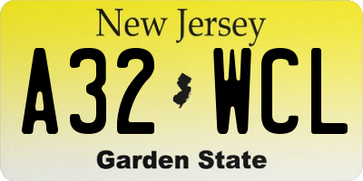 NJ license plate A32WCL