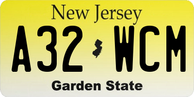 NJ license plate A32WCM