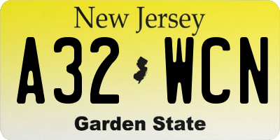 NJ license plate A32WCN
