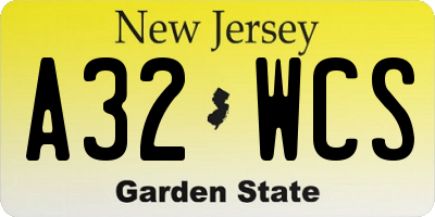 NJ license plate A32WCS