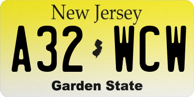 NJ license plate A32WCW