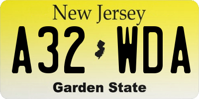 NJ license plate A32WDA
