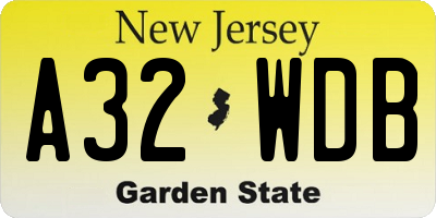 NJ license plate A32WDB