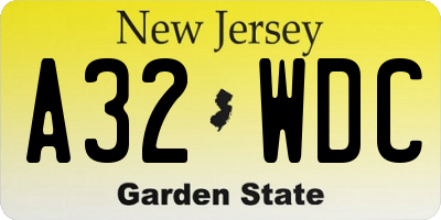 NJ license plate A32WDC