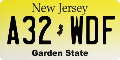 NJ license plate A32WDF