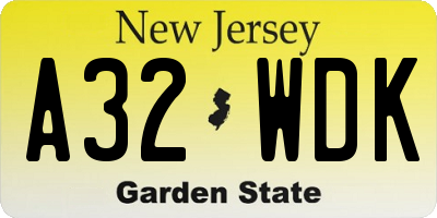 NJ license plate A32WDK